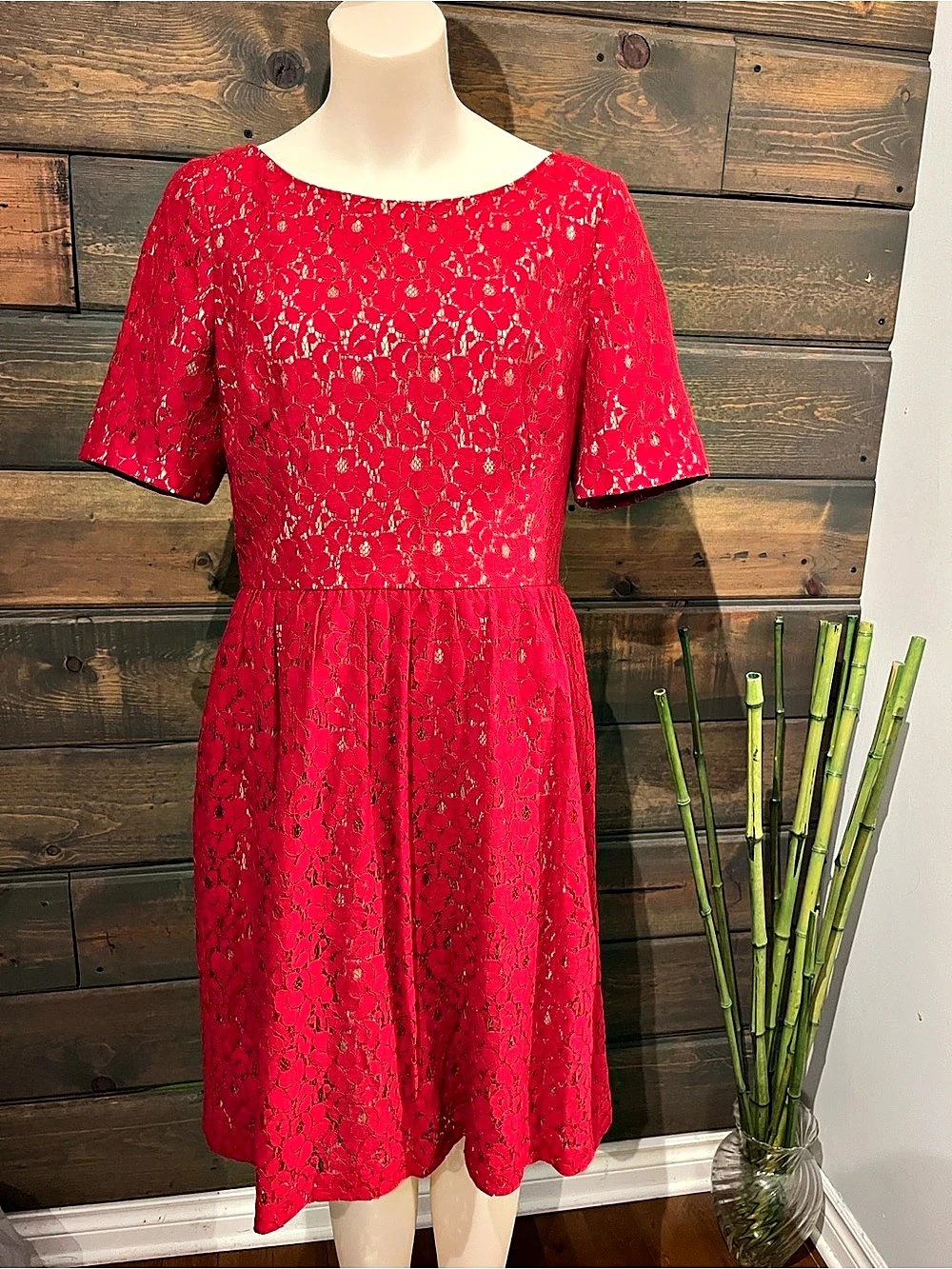 Red Lace Midi Dress
